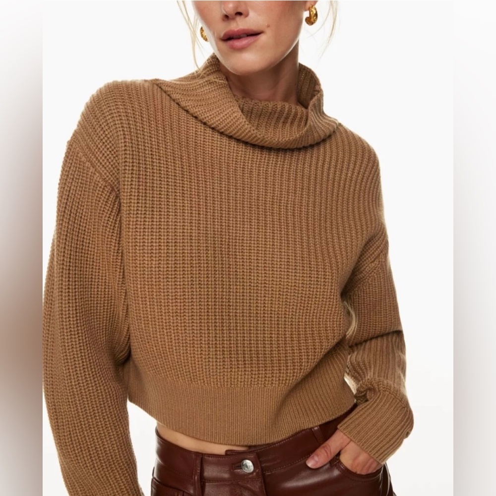Aritzia Wilfred Size XS Montpellier Merino Wool Waist Turtleneck Camel Brown
